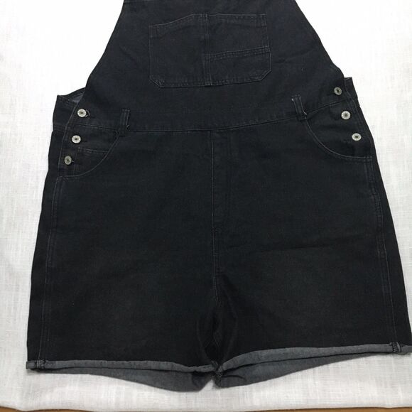 Women’s 90s Y2K Denim Overall Shorts XL Black Shortfall Romper Grunge Whimsygoth - Picture 6 of 16